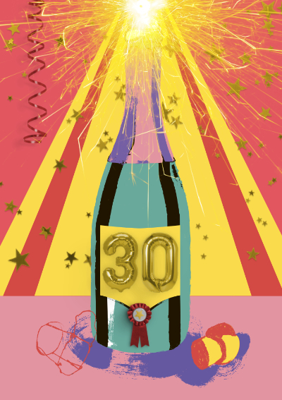Листівки із ювілеєм 30 років жінці-Шампанське в твій День